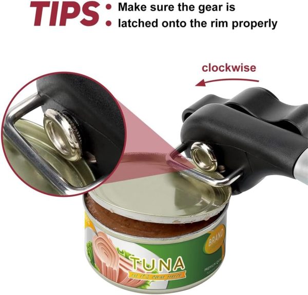 ⁦SYOSI Ergonomic Manual Can Opener - Safe Cut Design, Smooth Edges, Stainless Steel, Larger Knob for Easy Use, Ideal for Fruit Cans & Kitchen Utensils⁩ - الصورة ⁦6⁩