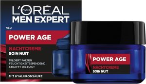 L’Oréal Paris men expert Night Cream for Wrinkles for , Anti-Ageing Moisturiser for the Face Against Tired and Matte Skin, Face Cream for with Hyaluronic Acid, Power Age, 1 x 50 ml