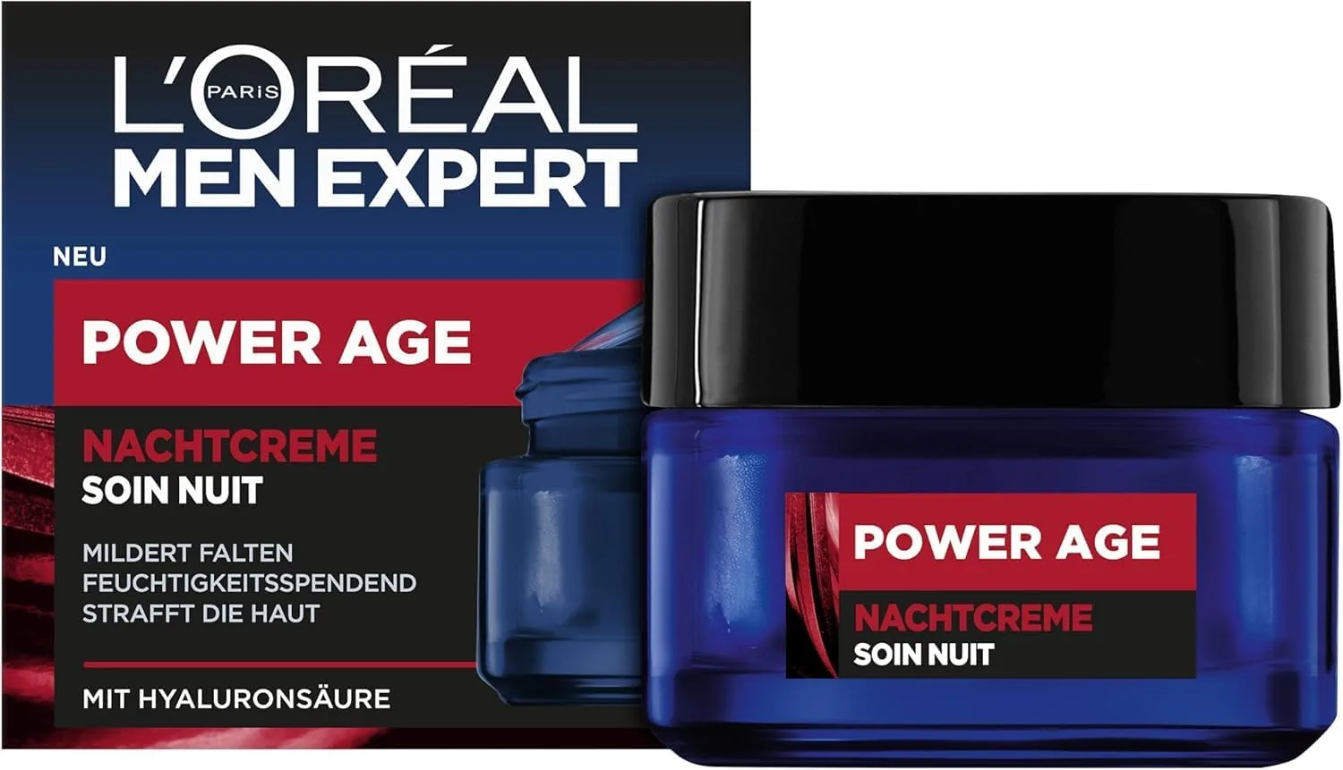 L’Oréal Paris men expert Night Cream for Wrinkles for , Anti-Ageing Moisturiser for the Face Against Tired and Matte Skin, Face Cream for with Hyaluronic Acid, Power Age, 1 x 50 ml