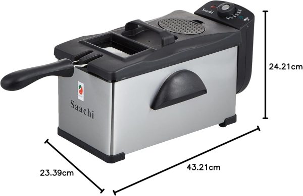 ⁦Saachi Deep Fryer Stainless Steel Body 3.0 Litres 2000 W Adjustable Thermostat anti-odour filter and non-stick coated pan NL-DF-4751-ST Silver-Black⁩ - الصورة ⁦5⁩