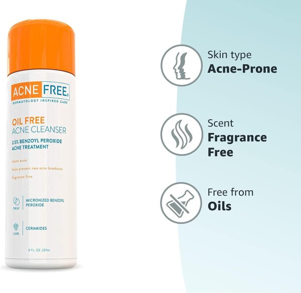 ⁦AcneFree Acne Free Oil-Free Acne Cleanser, Benzoyl Peroxide 2.5% Acne Face Wash with Glycolic Acid to Prevent and Treat Breakouts, 8 Ounce⁩ - الصورة ⁦7⁩