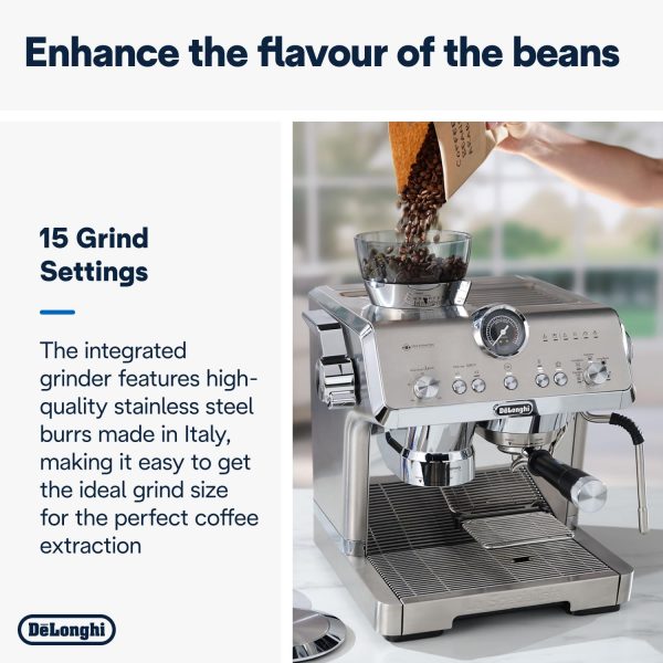 ⁦De'Longhi Cold Brew Coffee Machine LA SPECIALISTA OPERA Semi-Automatic Barista Espresso Machine with Built-in Grinder & Smart Tamping, Cold Extraction, 15 Bar Pressure, 15 Adjustable Settings EC9555.M⁩ - الصورة ⁦5⁩