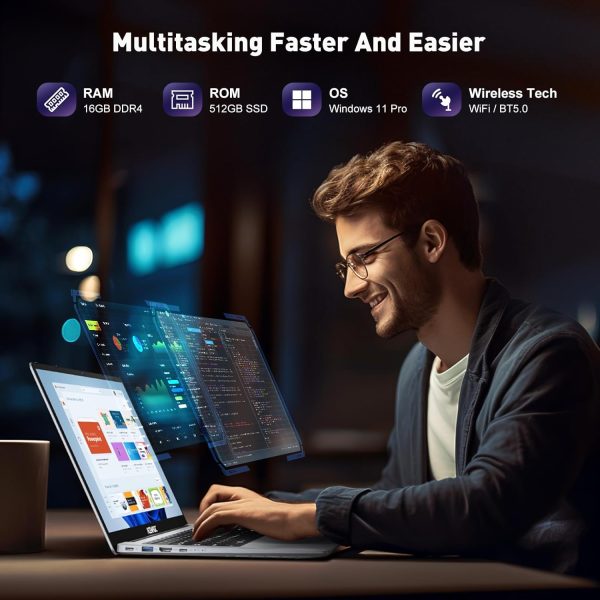⁦ACEMAGIC Latest 15.6 Inch Laptop, Quad-Core N-95 Processor up to 3.4GHz (Beat N5095) Laptop Computer, 16GB DDR4 512GB SSD Notebook with Metal Body Support WiFi, BT5.0⁩ - الصورة ⁦7⁩