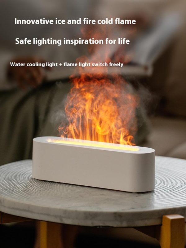 ⁦Flame Air Humidifier, 3-in-1 Cool Mist Humidifier with LED Flame Effect, 500ml Portable Ultrasonic Flame Air Diffuser for Home Bedroom Office, Auto Shut-Off, Quiet (White)⁩ - الصورة ⁦2⁩