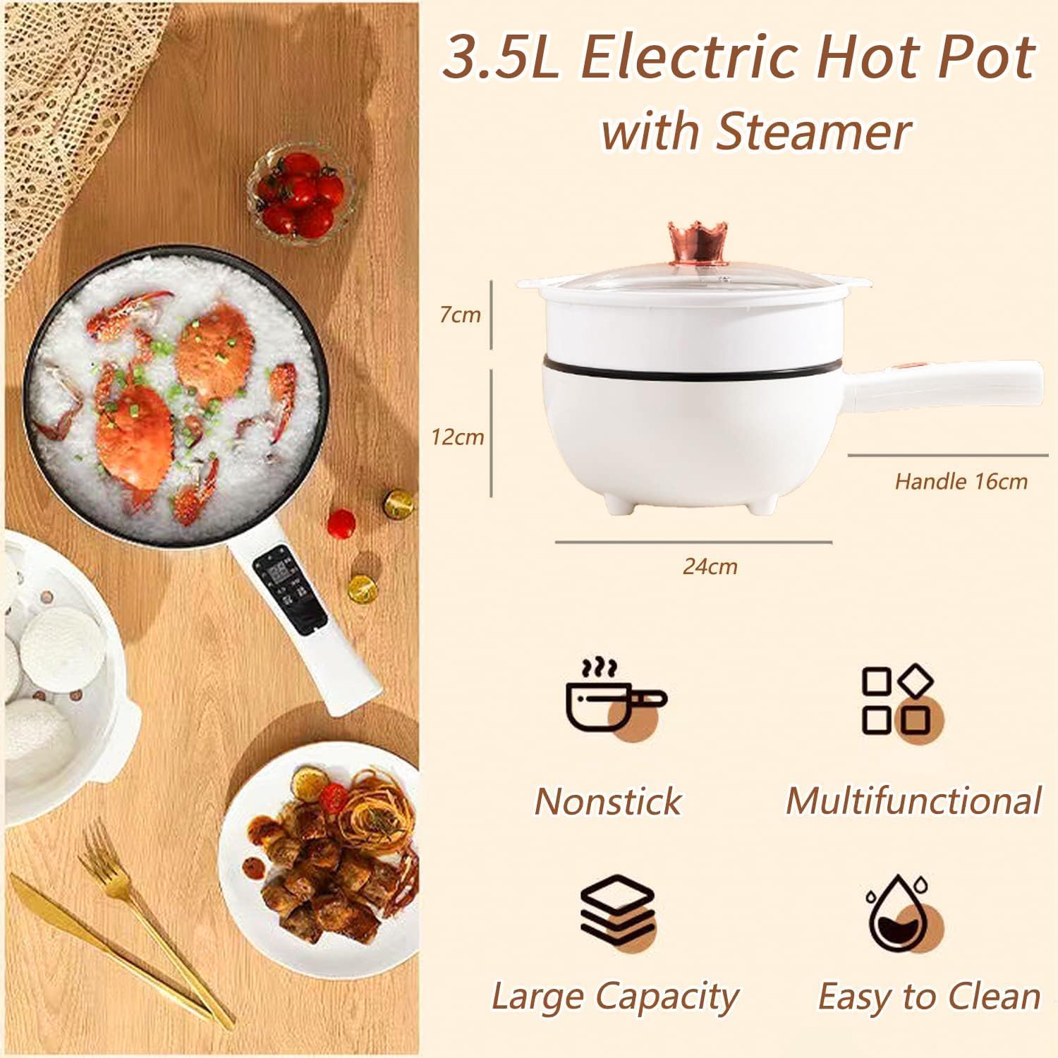 CCOVERY 3.5L Electric Hot Pot,Double-flavor Hot Pot,with Steamer & Temperature Control,Two Power Adjustments Multifunctional Non-stick Pot, Portable Saucepan Electric Cooking Pot 2 CCOVERY 3.5L Electric Hot Pot,Double-flavor Hot Pot,with Steamer & Temperature Control,Two Power Adjustments Multifunctional Non-stick Pot, Portable Saucepan Electric Cooking Pot - الصورة 2
