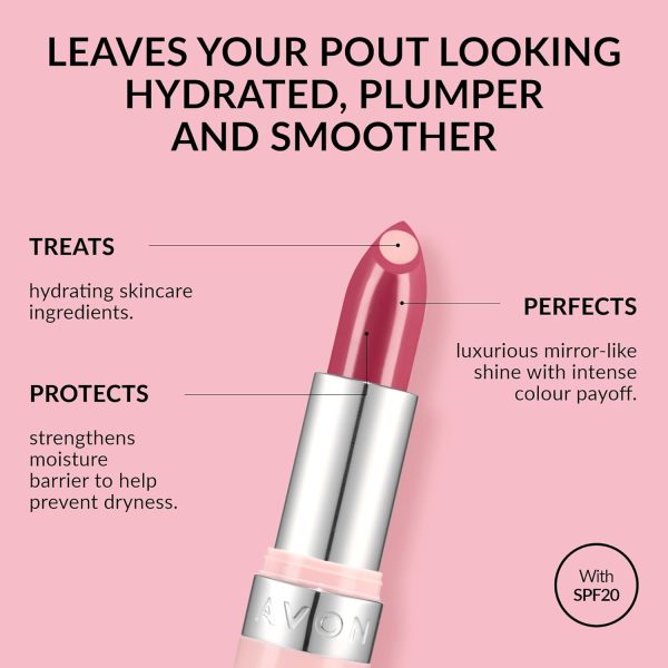 ⁦Avon Hydramatic Shine Lipstick with a Hydrating Hyaluronic Core-ROSE BERRY⁩ - الصورة ⁦3⁩