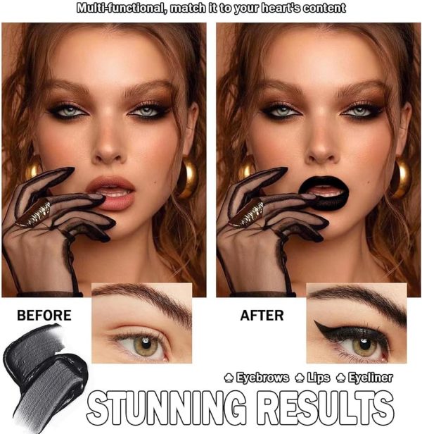 ⁦3Pcs Black Matte Liquid Lipstick and Lip Liner Set - Black Lip Gloss Stain Lipliner Set, Moisturizing Velvet Liquid Lipstick Lipgloss/Non-Stick Cup Lip Stain for Halloween Goth Makeup⁩ - الصورة ⁦4⁩
