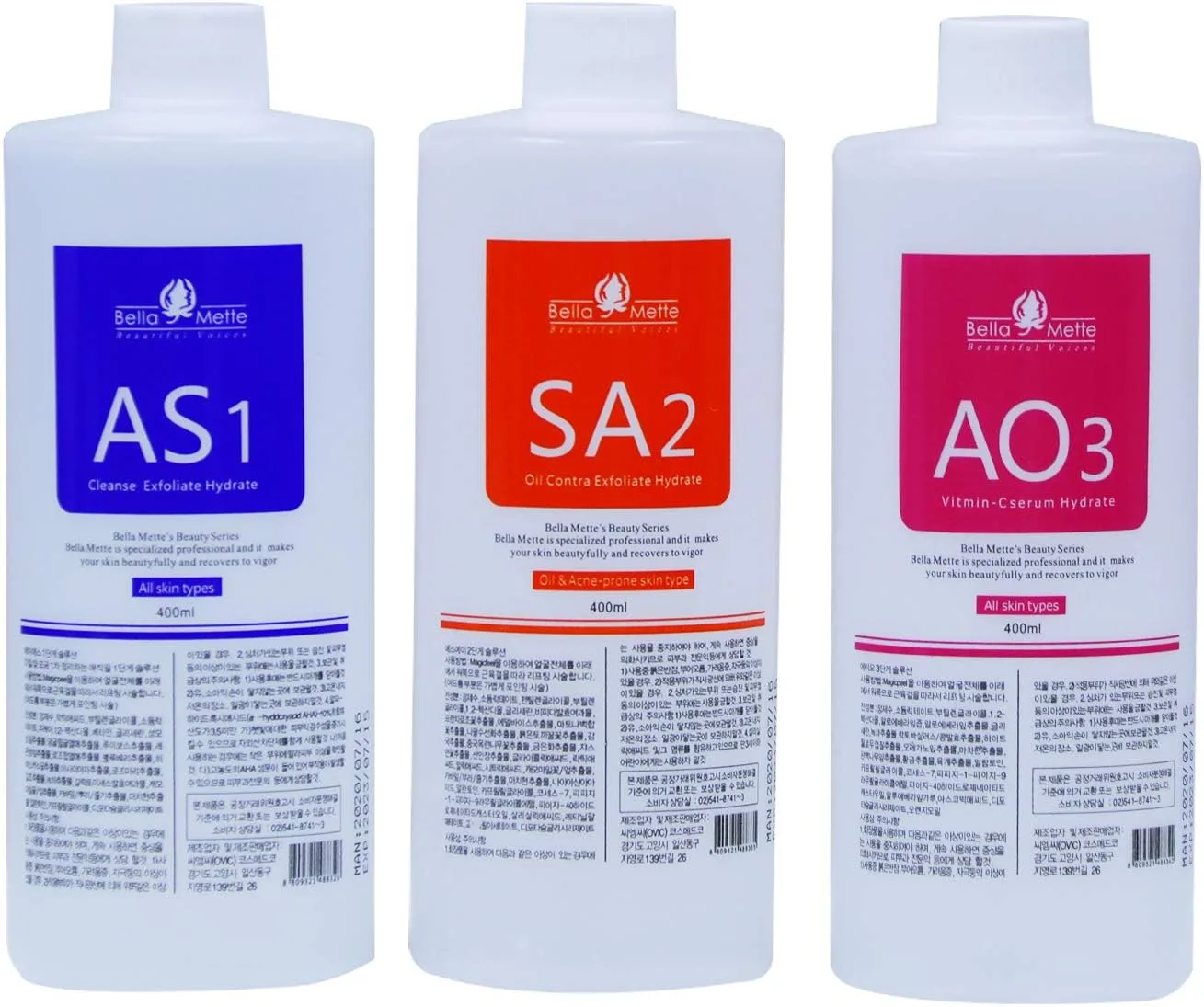 NUFR AS1 SA2 AO3 Small Bubble Solution, Skin Care Facial Serum Aqua Peeling Solution 3x400ml, Hydrafacial Machine Solution for Cleaning Face & Salon