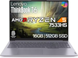 Lenovo ThinkBook 16 G7 Business Laptop, 16” FHD+, AMD Ryzen 5 7533HS, 16GB DDR5, 512GB NVMe, WiFi 6 + BT, RJ-45, HDMI, Fingerprint Reader, HD Webcam, Win 11 Pro