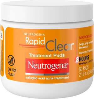 Neutrogena Rapid Clear Acne Face Pads with Salicylic Acid Acne Treatment Medicine to Fight Face Breakouts, Oil Free Pads with Maximum Strength Salicylic Acid Acne Medicine, 60 ct