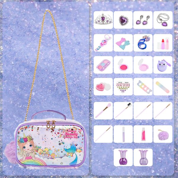 ⁦SCIENISH Kids Children's Makeup Set,Girls Makeup Kit for Girls Princess Make Up Box Nontoxic Cosmetics Kit Toys Pretend Play Makeup (Purple)⁩ - الصورة ⁦2⁩
