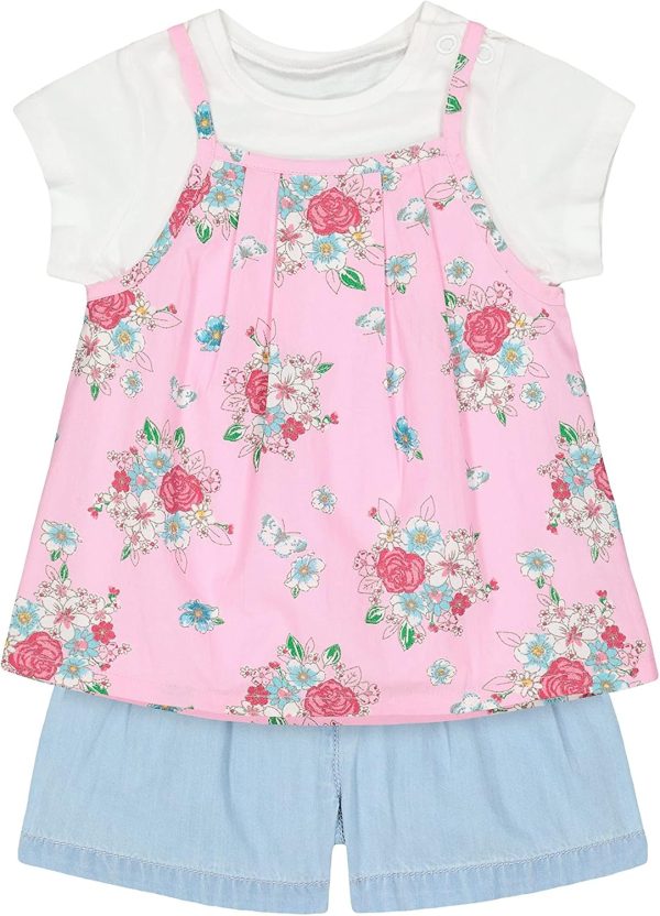 Mothercare Girls Printed Multicolor Clothing Set(1 Top :: 1 T-Shirt :: 1 Shorts) Pack of 3