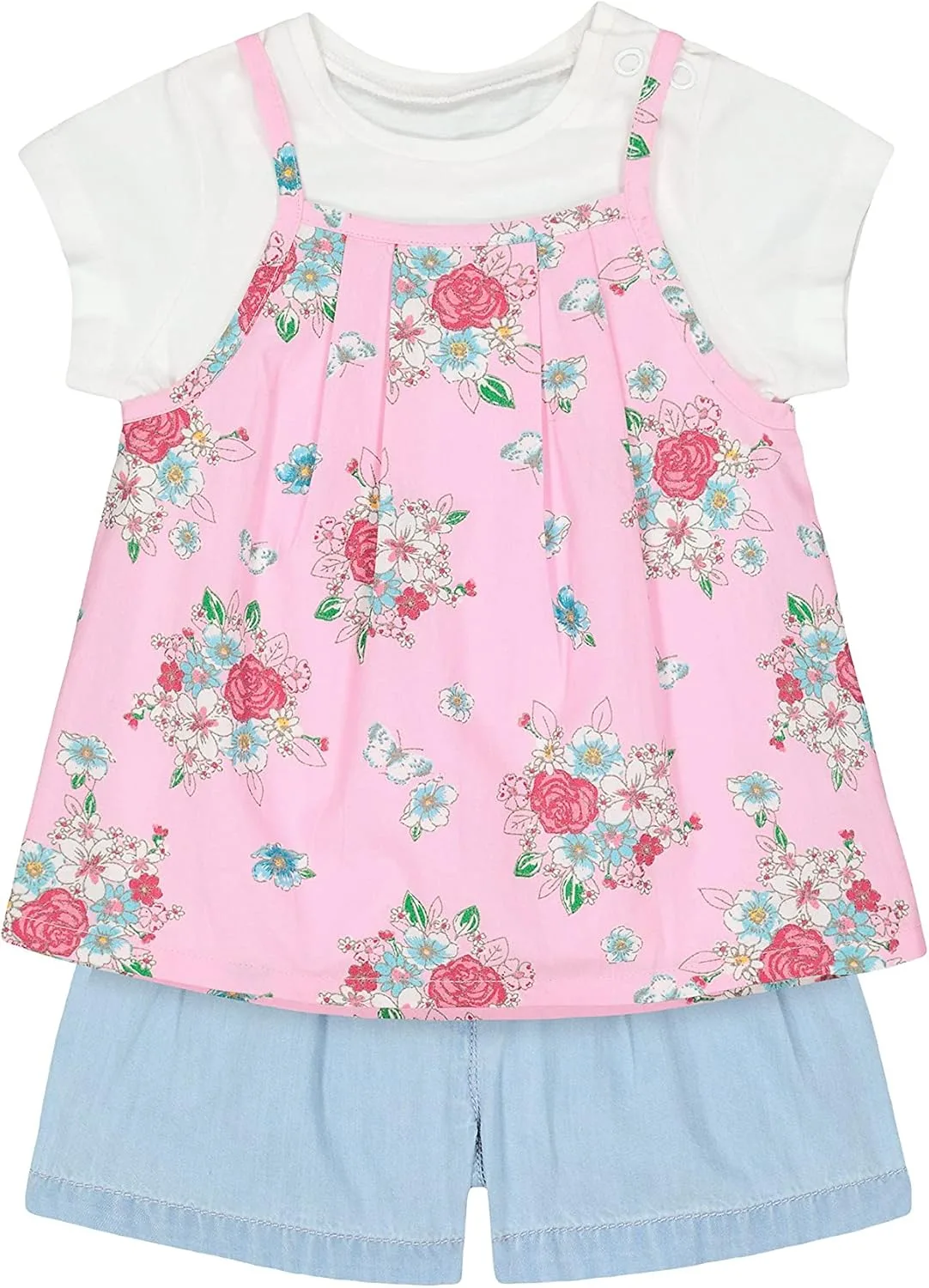 Mothercare Girls Printed Multicolor Clothing Set(1 Top :: 1 T-Shirt :: 1 Shorts) Pack of 3