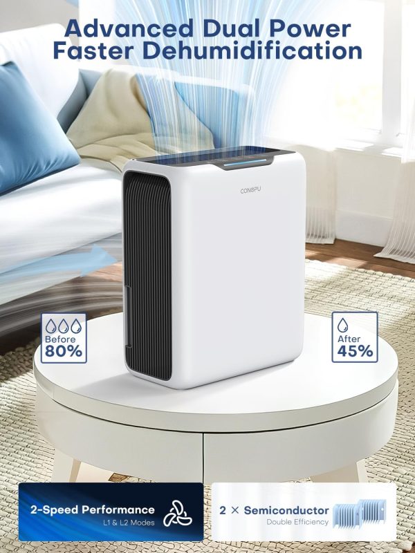 ⁦CONOPUPlus Dehumidifier 3000ML, Home Mould Dehumidifier for 20㎡, Sleep Mode 30 dB, Timer 6-24H, Automatic Defrost, 1.3 kWh, Portable Dehumidifier for Bedroom, Bathroom, Kitchen⁩ - الصورة ⁦3⁩