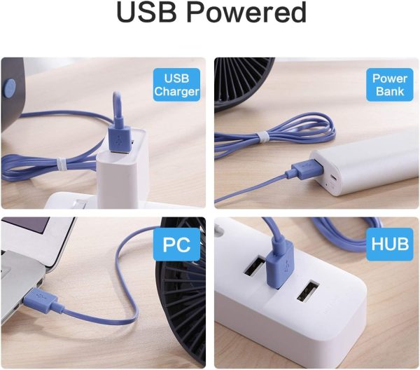⁦Arabest USB Desk Fan, 3 Speeds Strong Wind Cooling Portable Fan, 360°Rotatable Mini Fan for desk, Ultra Quiet Desktop Small Personal Fan for Desktop, Home, Office, Car, Outdoor Travel (Blue)⁩ - الصورة ⁦7⁩