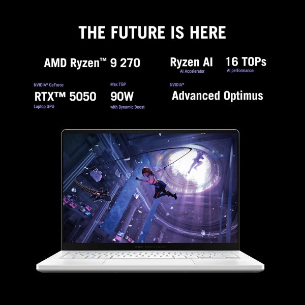 ⁦ASUS ROG Zephyrus G14 (Platinum White) Gaming Laptop | NVIDIA RTX 5050 8GB | AMD Ryzen™ 9 270 | 16GB RAM |1TB SSD |14" 3K OLED 120Hz | Win11 [GA403UH-OLED9161W]⁩ - الصورة ⁦4⁩