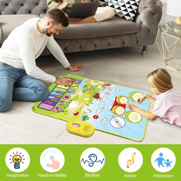 ⁦3 in 1 Musical Mat for Toddlers, Baby Toys Piano Keyboard and Animal Sound and Drum Set with 2 Sticks for Boys Girls Gift, Animal Touch Play Blanket Early Education Learning Toys for 1 2 3 Years Kids⁩ - الصورة ⁦6⁩