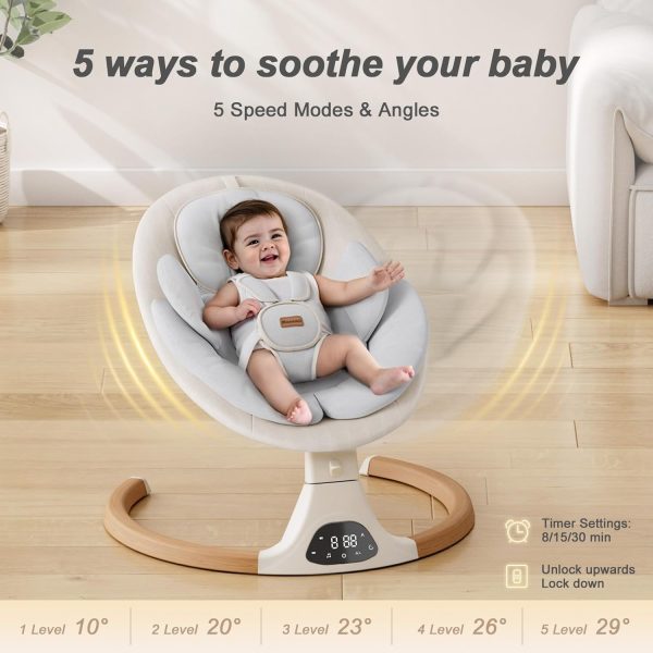 ⁦Monamii Baby Swing for Infants, Bluetooth Music Speaker, 5 Point Harness Belt⁩ - الصورة ⁦4⁩