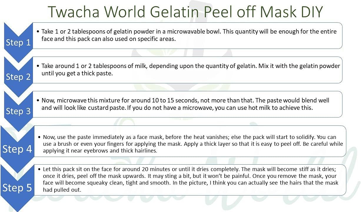 Twacha world Gelatin Powder For Face Mask/Hair removal/Peel Off Mask (Skin Care) 25 GM (25 g) 4 Twacha world Gelatin Powder For Face Mask/Hair removal/Peel Off Mask (Skin Care) 25 GM (25 g) - الصورة 4