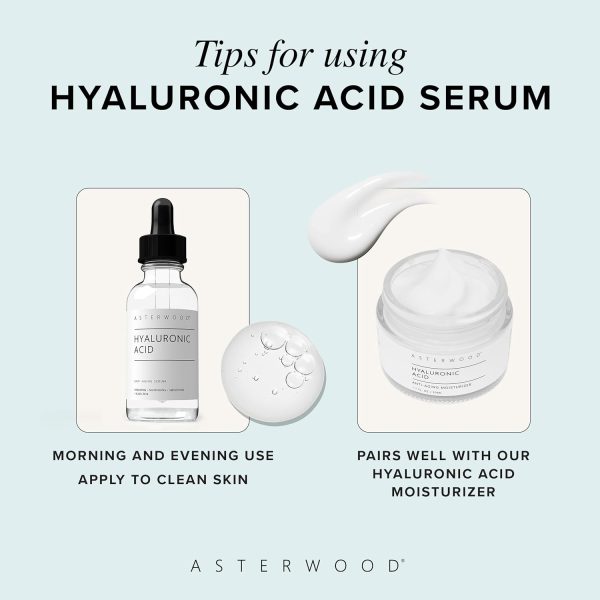 ⁦ASTERWOOD NATURALS Pure Hyaluronic Acid Serum for Face - Plumping, Anti-Aging & Hydrating - Fragrance-Free, Pairs Well with Vitamin C Face Serum & Hylunaric Acid Moisturizer, 29ml/1 oz⁩ - الصورة ⁦6⁩