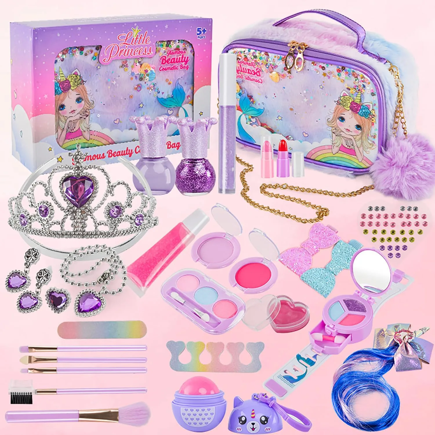 SCIENISH Kids Children's Makeup Set,Girls Makeup Kit for Girls Princess Make Up Box Nontoxic Cosmetics Kit Toys Pretend Play Makeup (Purple)