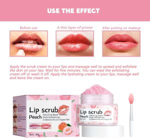 NALACAL Lip Scrub Exfoliator and Moisturizer, Natural Lip Care for Dry and Cracked Lips, Peach Sugar Lip Scrub for Hydration and Smoothness, Gentle Lip Care with Lip Brush