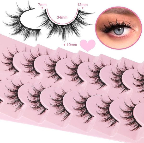 ⁦Aputue Manga Eyelashes, 7 Pair Natural Look False Eyelashes Anime Lashes, Mink Wispy Fluffy Spiky 3D Volume Eyelashes Pack Korean Japanese Asian Cosplay Fake Eyelashes for Girl Women⁩ - الصورة ⁦4⁩