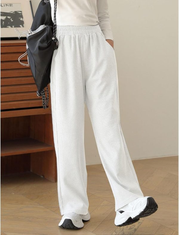 ⁦Djeanxa Girl's Wide Leg Sweatpants Baggy Straight Loose Sweat Pants High Waist Causal Kids Athletic Pants with Pockets 6-14Y⁩ - الصورة ⁦3⁩