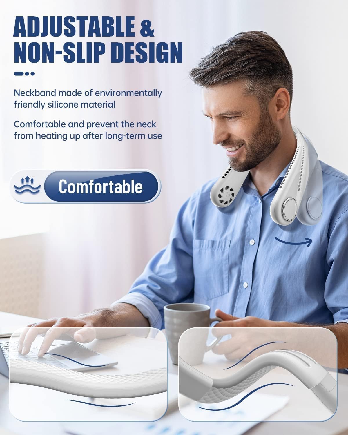 Khazna Bladeless Neck Fan -3600mAh Battery Operated Fan Rechargeable - Personal Portable Fan - 360° Cooling USB Wearable Fan - Low Noise, Up to 9Hrs Use Time Hanging Around Neck Fans (White) 4 Khazna Bladeless Neck Fan -3600mAh Battery Operated Fan Rechargeable - Personal Portable Fan - 360° Cooling USB Wearable Fan - Low Noise, Up to 9Hrs Use Time Hanging Around Neck Fans (White) - الصورة 4