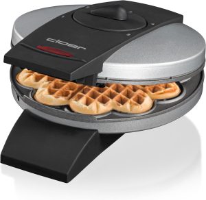 Cloer 1629 Waffle Iron for Classic Heart Wafers, 930 W, Waffle Size 15.5 cm, Continuously Selectable Browning Degree, Metal, Silver