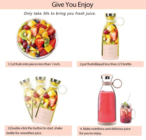 ⁦Tazweeq Portable Blender, Fresh Juicer Personal Size, Battery Powered USB, Four Blades, Mini Travel Bottle for Juice, Shakes, and Smoothies, On The Go for Sports, Travel & Office⁩ - الصورة ⁦4⁩