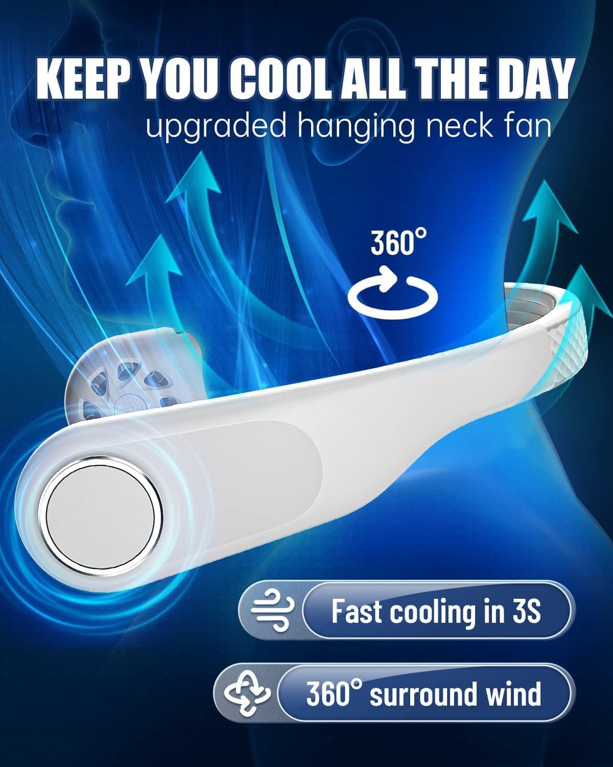 Khazna Bladeless Neck Fan -3600mAh Battery Operated Fan Rechargeable - Personal Portable Fan - 360° Cooling USB Wearable Fan - Low Noise, Up to 9Hrs Use Time Hanging Around Neck Fans (White) 2 Khazna Bladeless Neck Fan -3600mAh Battery Operated Fan Rechargeable - Personal Portable Fan - 360° Cooling USB Wearable Fan - Low Noise, Up to 9Hrs Use Time Hanging Around Neck Fans (White) - الصورة 2