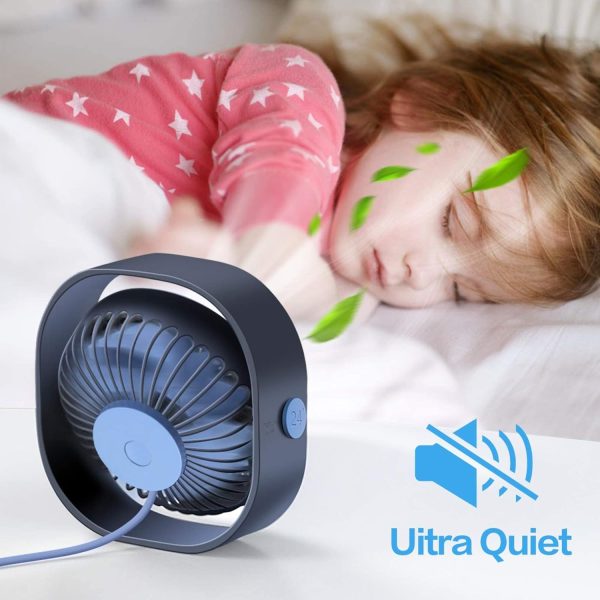 ⁦Arabest USB Desk Fan, 3 Speeds Strong Wind Cooling Portable Fan, 360°Rotatable Mini Fan for desk, Ultra Quiet Desktop Small Personal Fan for Desktop, Home, Office, Car, Outdoor Travel (Blue)⁩ - الصورة ⁦4⁩