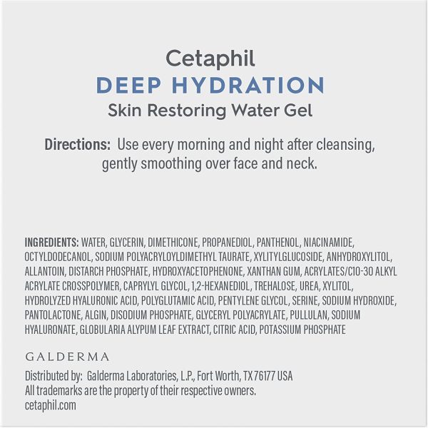⁦Cetaphil Deep Hydration Skin Restoring Water Gel with Hyaluronic and Polyglutamic Acid, Face Moisturizer, 72 Hour Hydration, For Dry, Dehydrated Sensitive Skin, Fragrance Free, 1.7 oz, Fragrance Free⁩ - الصورة ⁦2⁩
