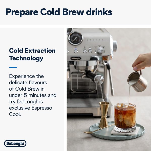 ⁦De'Longhi Cold Brew Coffee Machine LA SPECIALISTA OPERA Semi-Automatic Barista Espresso Machine with Built-in Grinder & Smart Tamping, Cold Extraction, 15 Bar Pressure, 15 Adjustable Settings EC9555.M⁩ - الصورة ⁦10⁩
