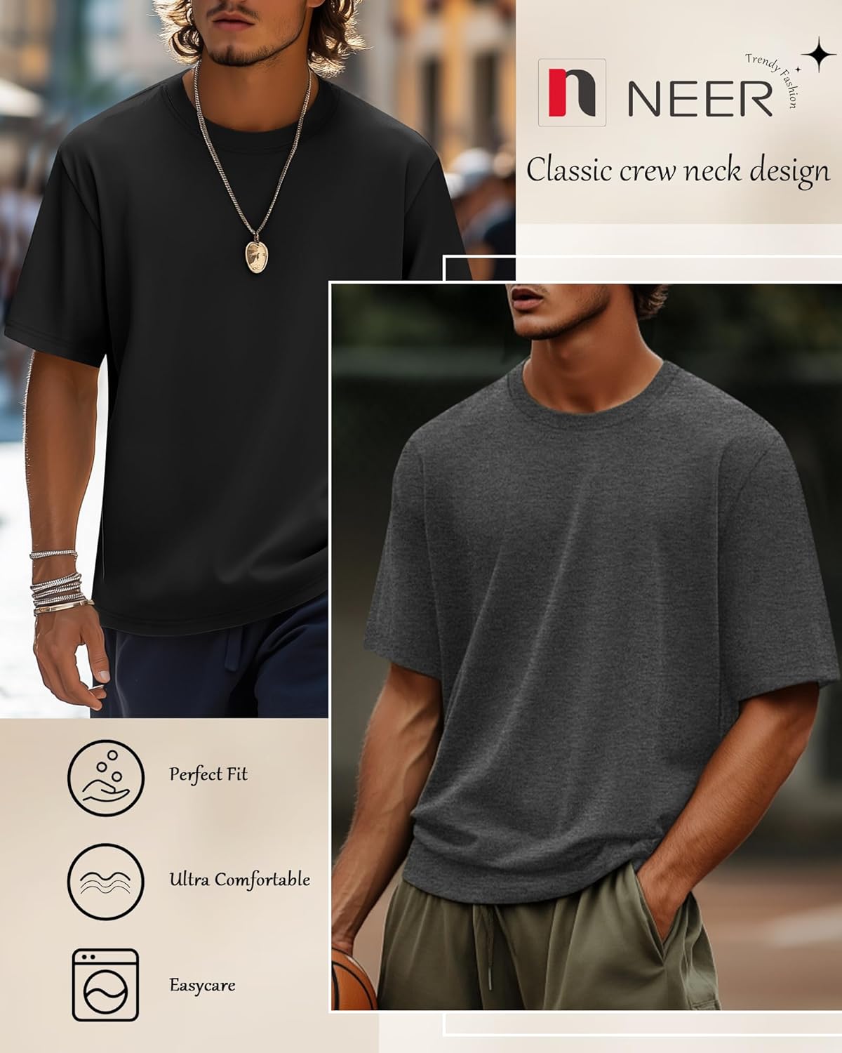 Neer 3 Pack Men's Round Neck T Shirts 95% Cotton M-7xl Big Tall Regular Tees Soft Short Sleeve 2025 Summer Basic Tops 3 Neer 3 Pack Men's Round Neck T Shirts 95% Cotton M-7xl Big Tall Regular Tees Soft Short Sleeve 2025 Summer Basic Tops - الصورة 3