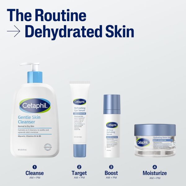 ⁦Cetaphil Deep Hydration Skin Restoring Water Gel with Hyaluronic and Polyglutamic Acid, Face Moisturizer, 72 Hour Hydration, For Dry, Dehydrated Sensitive Skin, Fragrance Free, 1.7 oz, Fragrance Free⁩ - الصورة ⁦8⁩