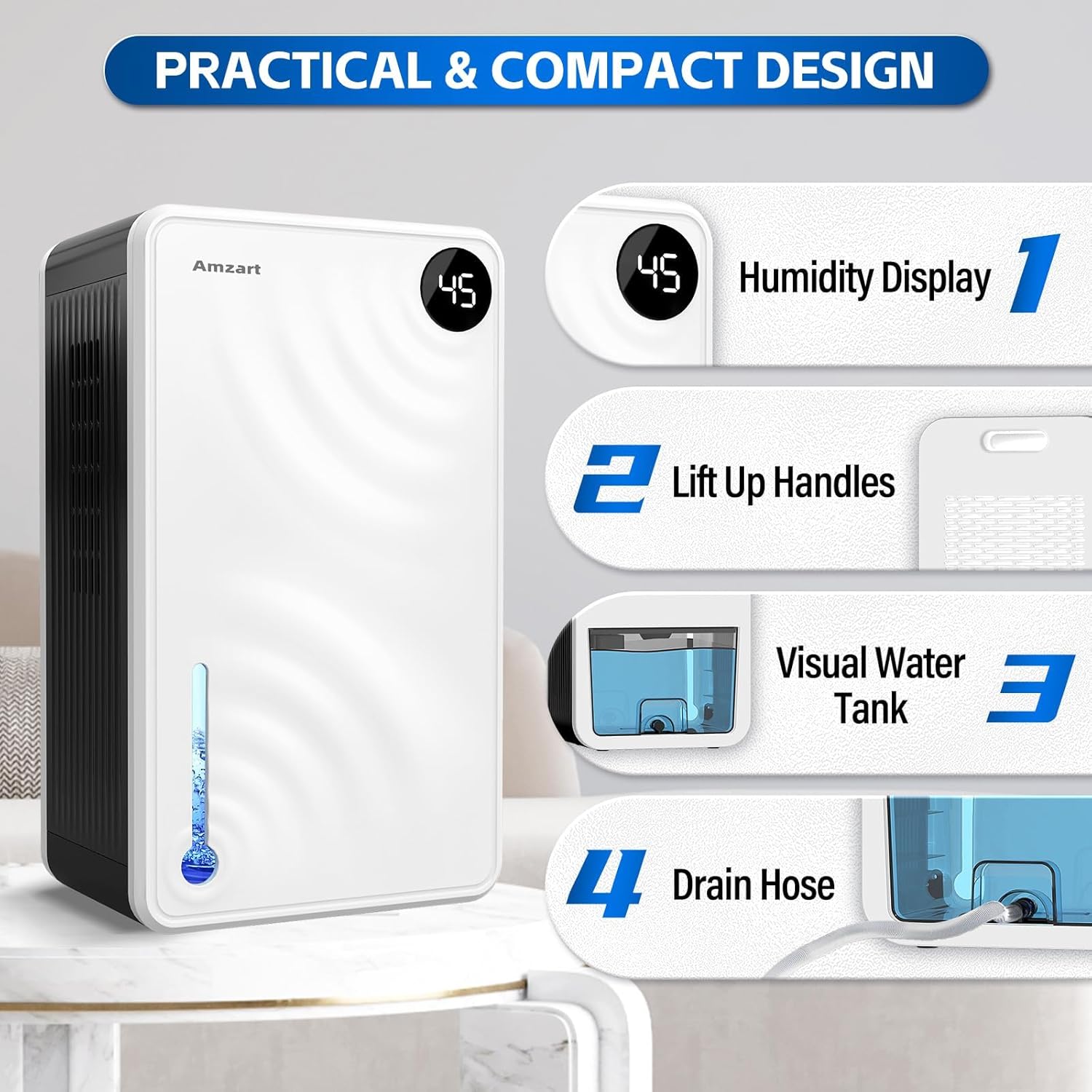 Dehumidifiers for Home (1000 Sq.Ft), 98 Oz Dehumidifier with Humidity Display, Drain Hose Dehumidifiers, Timer Setting, Auto Shut Off, Silent Mode Dehumidifier for Basement, Bedroom, White 7 Dehumidifiers for Home (1000 Sq.Ft), 98 Oz Dehumidifier with Humidity Display, Drain Hose Dehumidifiers, Timer Setting, Auto Shut Off, Silent Mode Dehumidifier for Basement, Bedroom, White - الصورة 7