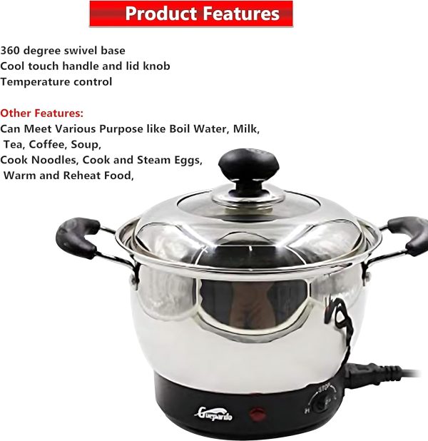 ⁦Biki Electric Egg Boiler, 600W, Soft-Steamed Eggs, Vegetables and Dumplings, Stainless Steel Tray, 5-Eggs Capacity, Silver 2 Year Warranty | قدر كهربائي لطهي البيض من الاستانلس بقوة 600 واط⁩ - الصورة ⁦5⁩