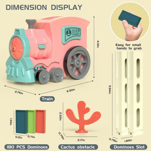⁦Domino Train Toy, 180PCS Locomotive Dominos Train Toys, Kids Electric Domino Train Set Building and Stacking Toy, Creative Automatic Domino Train for Kids Boys and Girls Age 3-12⁩ - الصورة ⁦4⁩