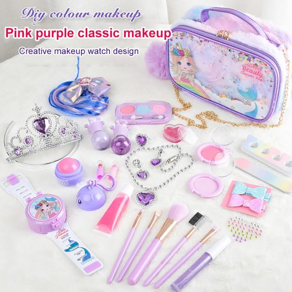 ⁦SCIENISH Kids Children's Makeup Set,Girls Makeup Kit for Girls Princess Make Up Box Nontoxic Cosmetics Kit Toys Pretend Play Makeup (Purple)⁩ - الصورة ⁦4⁩