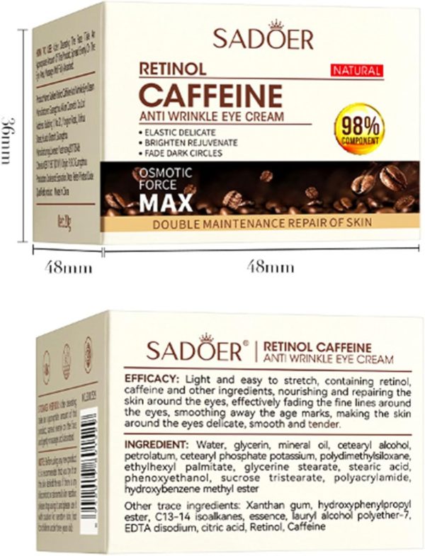 ⁦BSMKCL Face Moisturiser Retinol Cream, Caffeine Eye Cream for Dark Circles, Puffiness, Wrinkles, Hydrating, with Coffee Extract Caffeine Hydrating Facial Cream, Tightening Firming Skin 0.70 oz⁩ - الصورة ⁦6⁩