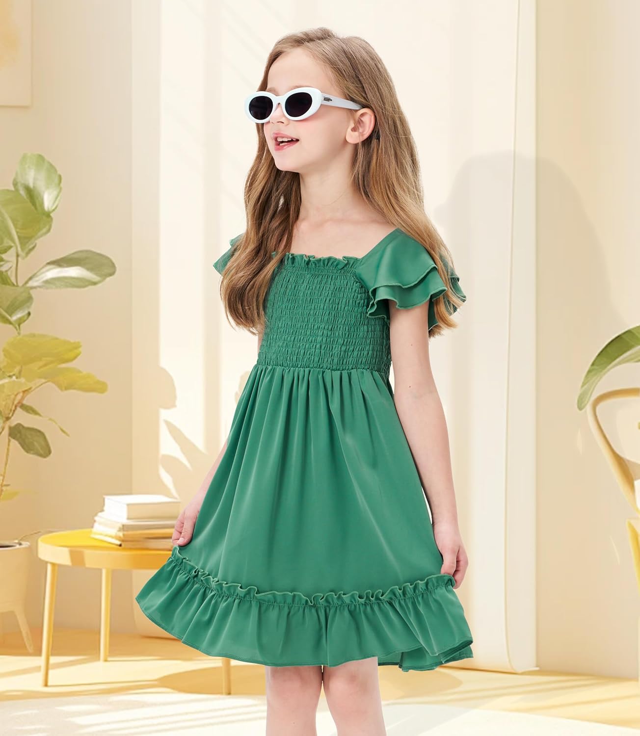 Hvididan Girls Summer Dresses Cute Double Layer Ruffle Sleeve Off Shoulder Dress 5-14 Years 9 Hvididan Girls Summer Dresses Cute Double Layer Ruffle Sleeve Off Shoulder Dress 5-14 Years - الصورة 9