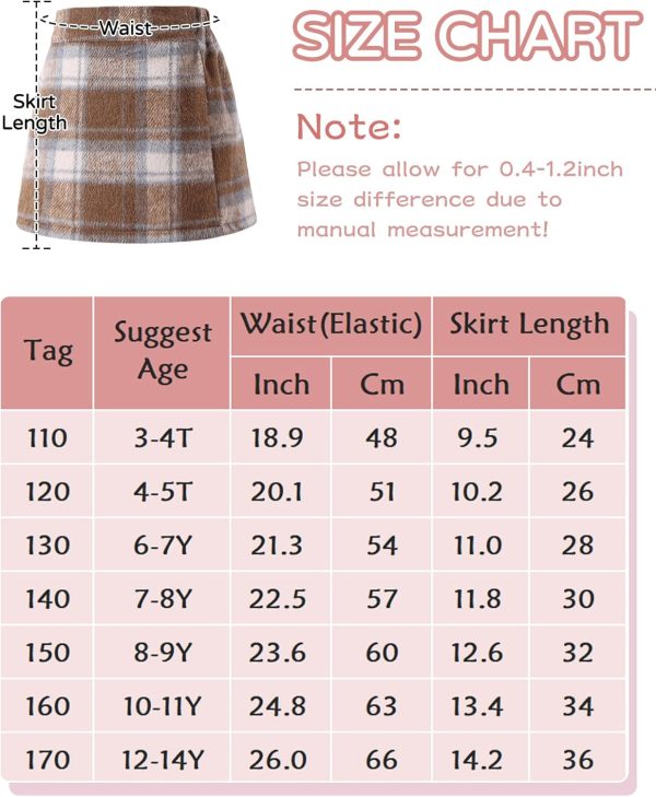 ⁦SEAUR Kids Girls Short Skirt Tweed Mini Skirt Elasticated Waist Plaid School Skorts A-line Elegant Skirt with Lining Shorts for Fall Winter 110-170⁩ - الصورة ⁦6⁩