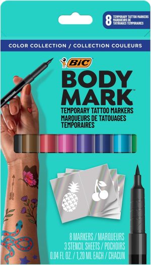 BIC BodyMark Temporary Tattoo Marker, Temporary Tattoo Pen, Assorted Colors, 8-Count