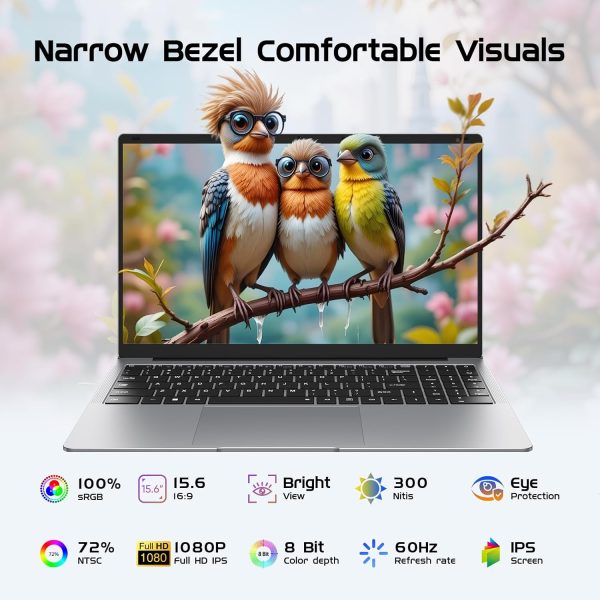 ⁦Laptop Computer 15.6" Window 11 Pro Laptops with 8GB RAM 256GB SSD,Ms Office 2024, 100% sRGB Screen, N4000 Processor, Notebook, Dual Band WiFi5, BT4.2, USB-A, HDMI,FHD 1920 * 1080 Display,Silver⁩ - الصورة ⁦3⁩