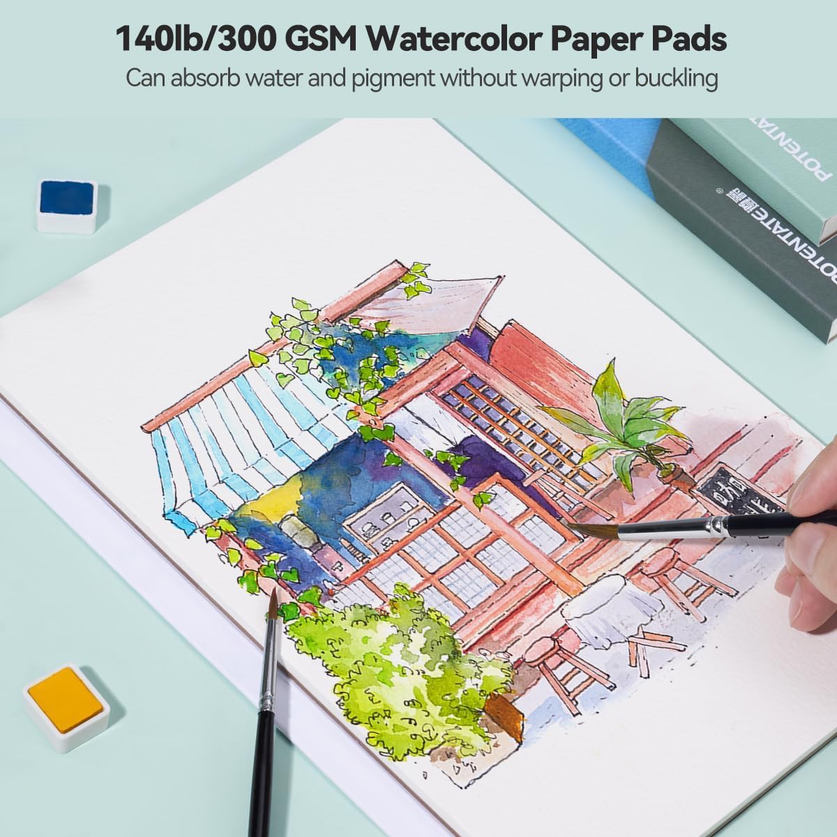 Watercolor Paper Block, Cold Press Artist Watercolor Sketchbook,100% Cotton/Acid-Free,20 Sheets,7.48 * 5.31Inches 140lb/300gsm,Art Supplies for Adults, Artists, Students 2 Watercolor Paper Block, Cold Press Artist Watercolor Sketchbook,100% Cotton/Acid-Free,20 Sheets,7.48 * 5.31Inches 140lb/300gsm,Art Supplies for Adults, Artists, Students - الصورة 2