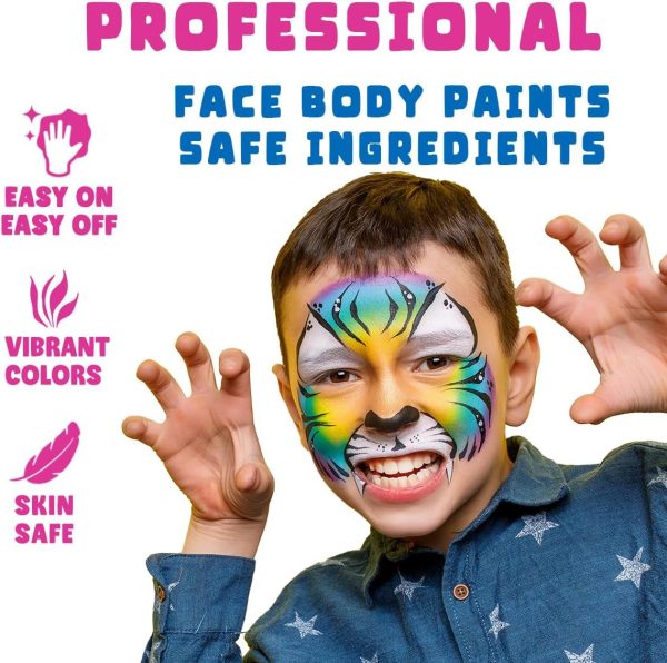 ⁦Bowitzki Face Paint Kit Professional Split Cake Face Painting Set For Kids Adults 12x10 gm with Stencil One Stroke Non Toxic Rainbow Flora Dolphin Unicorn Flame Body Paint Halloween Christmas Makeup⁩ - الصورة ⁦3⁩