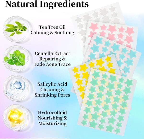 ⁦200Pcs Acne Pimple Patches, Hydrocolloid Acne Patch,Pimple Patches for Face, Colorful Star Pimple Spot Sticker with Hyaluronic Acid, for Covering Zits and Blemishes⁩ - الصورة ⁦3⁩