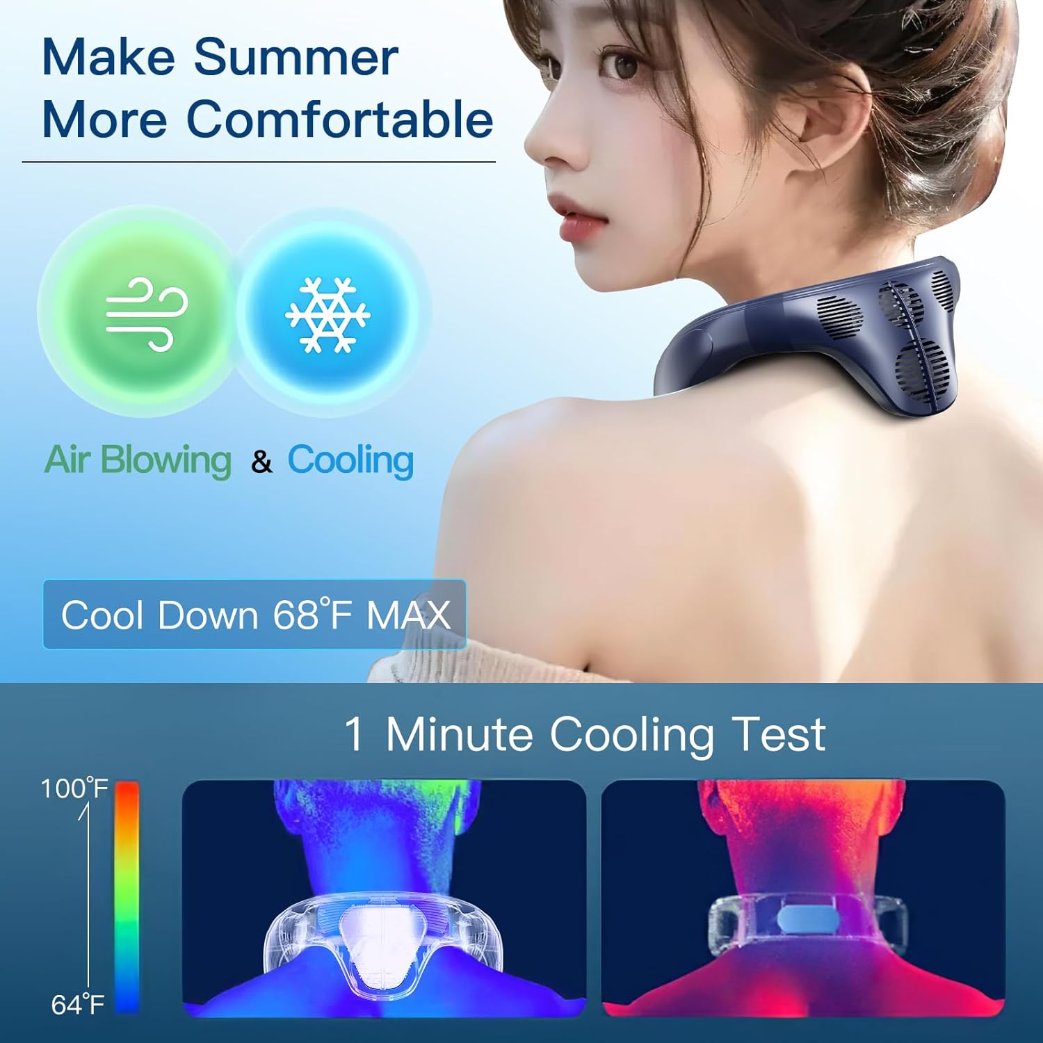 DATTOY Neck Air Conditioner, 360° Cooling Neck Fan, 8000mAh Rechargeable Wearable AC Air Conditioner with Large Cooling Plate,Blow Cold Air 3 Speeds Portable Personal Instant Neck Fan Cooler (Blue O) 5 DATTOY Neck Air Conditioner, 360° Cooling Neck Fan, 8000mAh Rechargeable Wearable AC Air Conditioner with Large Cooling Plate,Blow Cold Air 3 Speeds Portable Personal Instant Neck Fan Cooler (Blue O) - الصورة 5